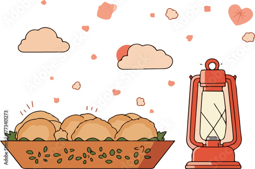 Dumplings and Lantern Illustration