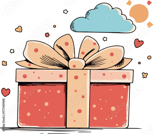 Stylized Gift Box with Cloud and Sun