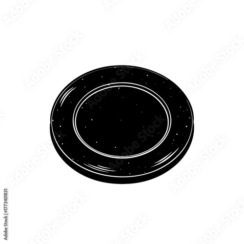 A solid black circular control button or simple puck shaped electronic component icon isolated on a clean white background, digital 3d rendering illustration design.