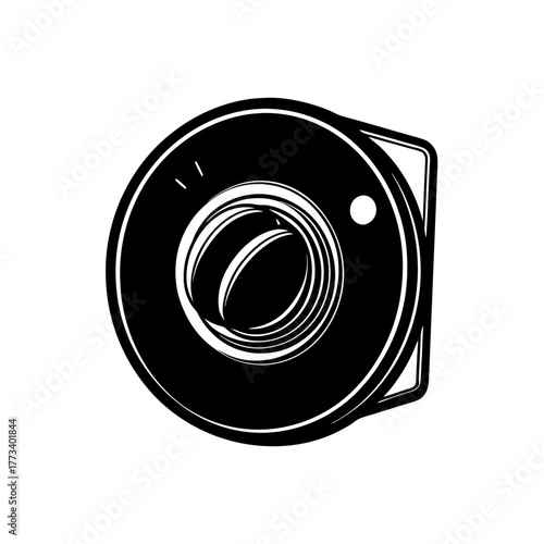 Original sketch drawing of a vintage photographic camera lens icon or circular aperture mechanism symbol illustration, perfect for cinematography concepts