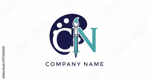 Creative CN Logo with Paint Palette and Brush.