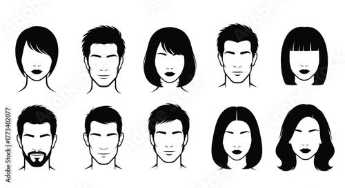 Set of diverse head silhouettes minimalist avatars social media profile isolated on white background