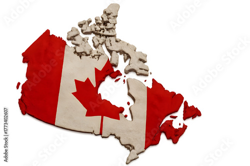 Canada Map with Flag Overlay – 3D PNG Isolated on White Background
