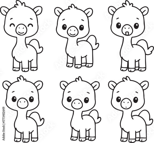 Cute Alpaca Set: Adorable cartoon alpaca characters. Perfectly suited for illustrations, greeting cards, or design projects.  