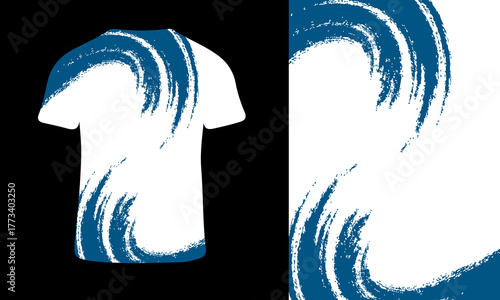 Artistic Wave on T-shirt: A graphic design with an artistic wave pattern in blue ink, applied on a classic white T-shirt. The wave's dynamic movement adds a touch of creativity.