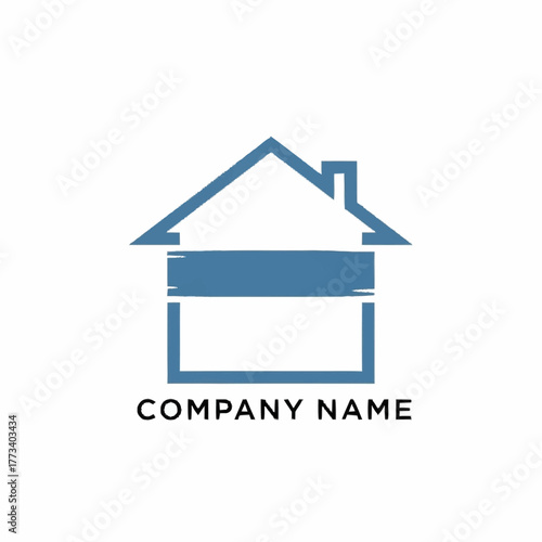 Simple Blue House Outline Logo Design for Company Branding.
