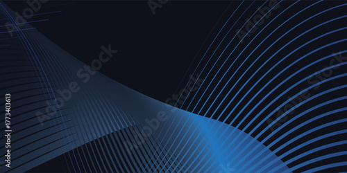 Abstract glowing wave lines on dark blue background. Dynamic wave pattern. Modern flowing wavy lines. Futuristic technology concept. Suit for banner, poster, cover, brochure, flyer, website