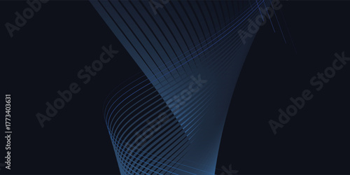 Abstract glowing wave lines on dark blue background. Dynamic wave pattern. Modern flowing wavy lines. Futuristic technology concept. Suit for banner, poster, cover, brochure, flyer, website