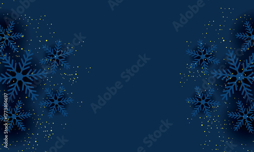 Elegant navy Christmas background with sparkling snowflakes and shimmering golden sequin decoration