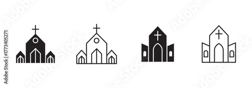 Church vector icons. Church building icon. Chapel symbols. Church silhouettes. Vector Illustration. EPS 10