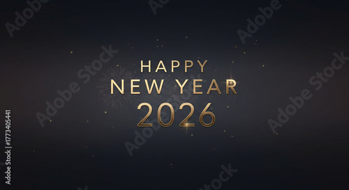Celebrate the New Year 2026 with this elegant design featuring gold lettering and festive sparkles perfect for invitations and digital greetings cards