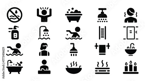 Bathroom and Spa Icons Set shower hygiene