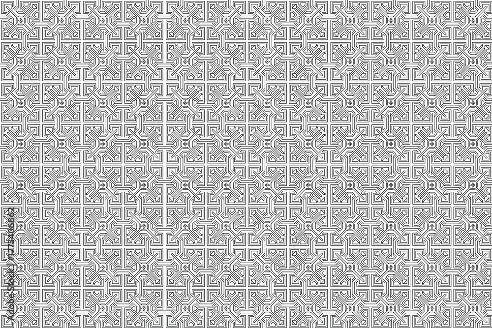 Fototapeta premium Intricate Grayscale Geometric Tile Pattern Repeating Background For Wallpaper, Design, And Creative Projects