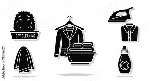 Set of laundry and dry cleaning icons simple flat elements web and mobile apps isolated on white background