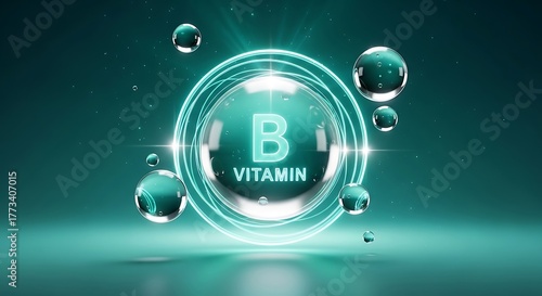 Vitamin b complex element with water bubble isolated on green background