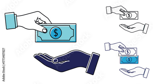 Hands exchanging money, isolated on transparent background
