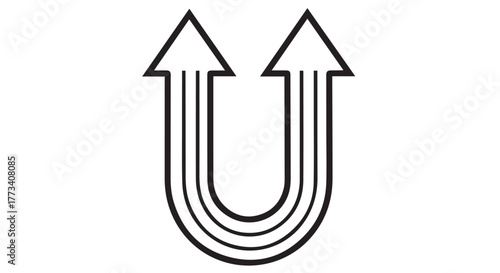 Uturn symbol with multiple arrows indicating direction change isolated on transparent background