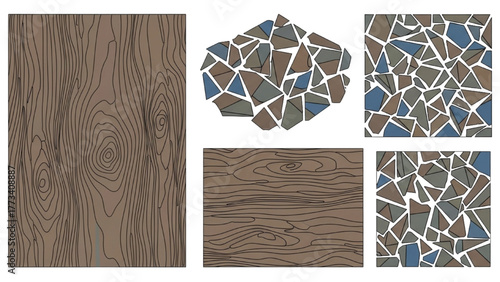 Collection of Wood and Mosaic Textures for Decorative Backgrounds and Patterns