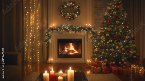 Wallpaper Mural Elegant Christmas Living Room – Cinematic Warm Holiday Ambience.  Torontodigital.ca