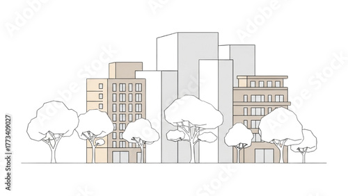 Conceptual illustration of urban development with modern architecture and green spaces