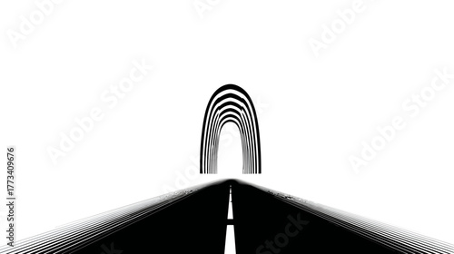 The infinity symbol woven from a road that passes through a series of building arches.