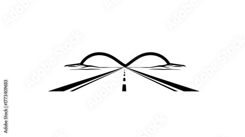 The infinity symbol woven from a road that passes through a series of building arches.