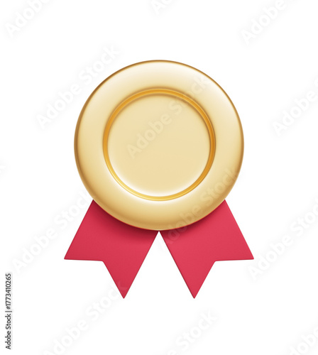 금 메달 배지와 빨간 리본 목업 Gold Award Medal Badge with Red Ribbon Mock up