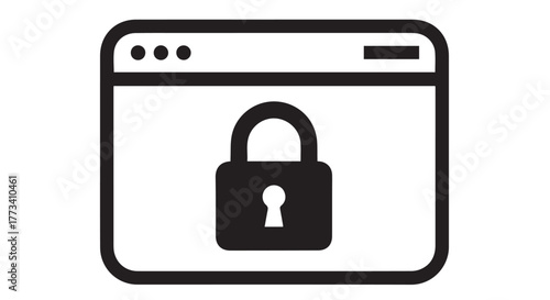 Digital security icon showing a locked padlock within a browser window interface isolated on transparent background