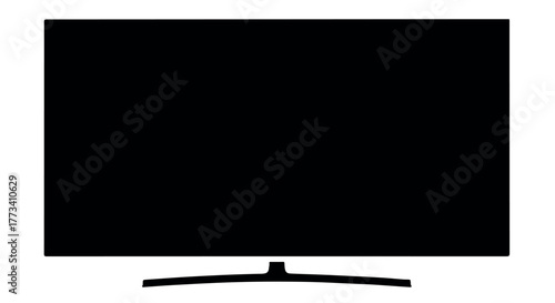 Modern black television screen isolated on transparent background