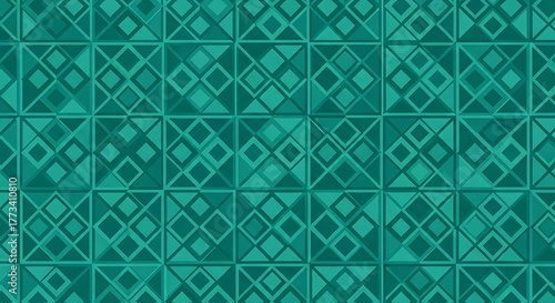 Geometric teal tile pattern with diamond and square shapes.