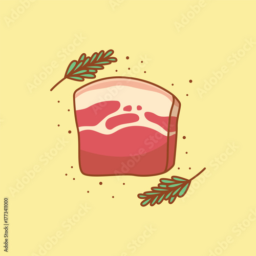 Cartoon Raw Pork Slice Meat Food Illustration