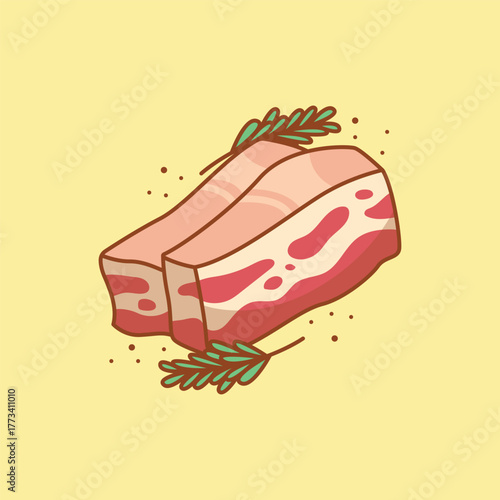 Cartoon Raw Pork Slice Meat Food Illustration