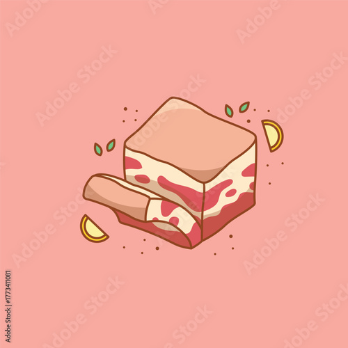 Cartoon Raw Pork Slice Meat Food Illustration