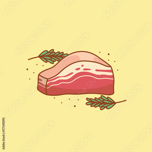 Cartoon Raw Pork Slice Meat Food Illustration