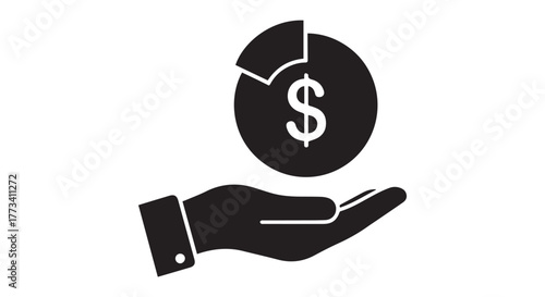 Hand holding pie chart with dollar sign icon isolated on transparent background