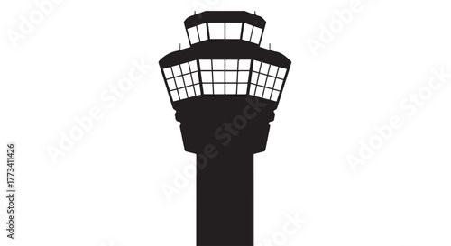 Silhouette of an air traffic control tower isolated on transparent background
