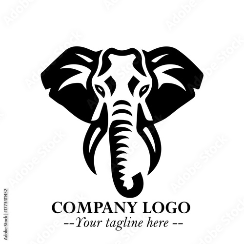 Head of Elephant Logo Company in Black on the White Background with Elegant Modern Design