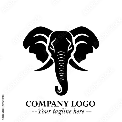 Head of Elephant Logo Company in Black on the White Background with Elegant Modern Design