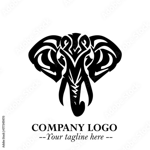 Head of Elephant Logo Company in Black on the White Background with Elegant Modern Design