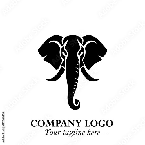 Head of Elephant Logo Company in Black on the White Background with Elegant Modern Design