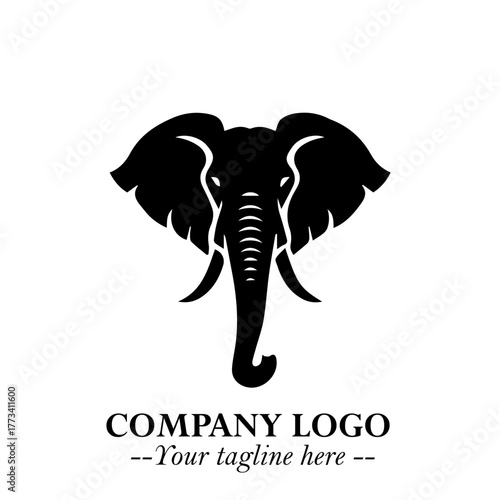 Head of Elephant Logo Company in Black on the White Background with Elegant Modern Design