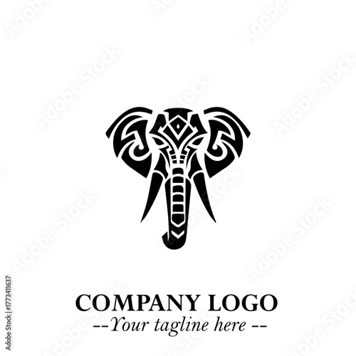 Head of Elephant Logo Company in Black on the White Background with Elegant Modern Design