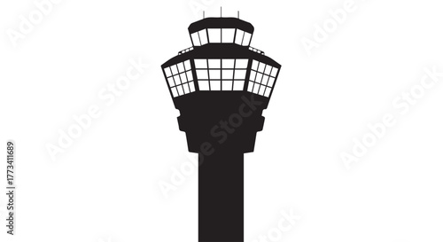 Black air traffic control tower icon isolated on transparent background