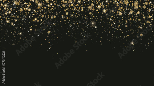A cascade of shimmering golden glitter particles creates a festive and luxurious atmosphere against a dark background, perfect for celebrations and elegant designs.