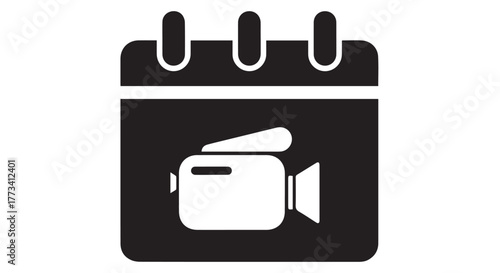 Calendar icon with a video camera symbol, representing video recording or event scheduling, isolated on transparent background