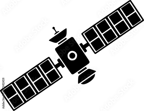 Satellite icon. Black, minimalist icon isolated on white background. Satellite simple silhouette
