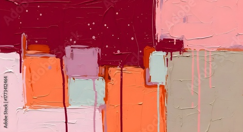 Dynamic Expressionism Painting Featuring Bold Strokes and Splatter in Warm Colors on Canvas