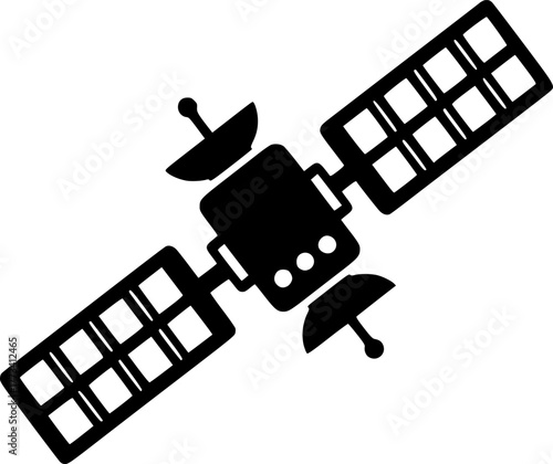 Satellite icon. Black, minimalist icon isolated on white background. Satellite simple silhouette