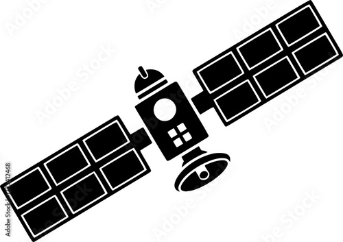 Satellite icon. Black, minimalist icon isolated on white background. Satellite simple silhouette
