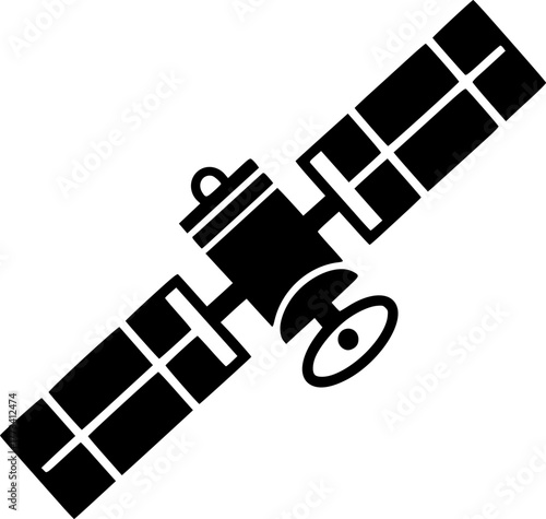 Satellite icon. Black, minimalist icon isolated on white background. Satellite simple silhouette
